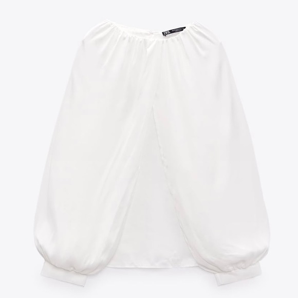 ZARA SATIN EFFECT BLOUSE CAPE SLEEVE STYLE SIZE M AND L COLOR OYSTER WHITE NWT - Picture 6 of 17